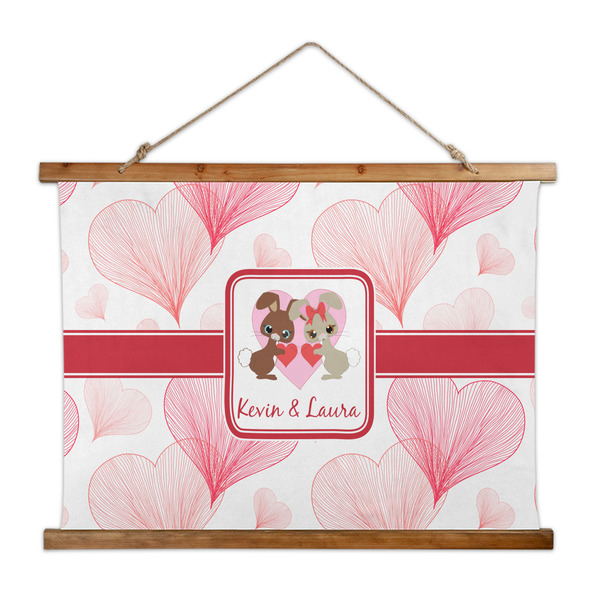 Custom Hearts & Bunnies Wall Hanging Tapestry - Wide (Personalized)