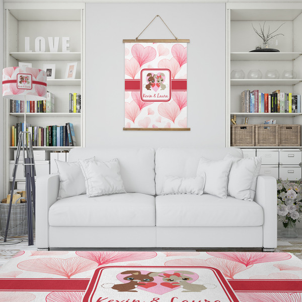 Hearts & Bunnies Wall Hanging Tapestry - Portrait - IN CONTEXT