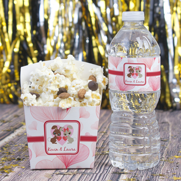 Hearts & Bunnies Water Bottle Label - w/ Favor Box