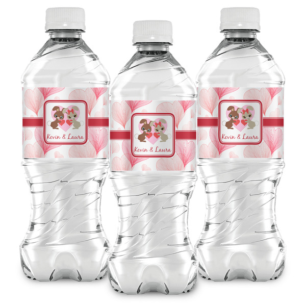 Hearts & Bunnies Water Bottle Labels - Front View