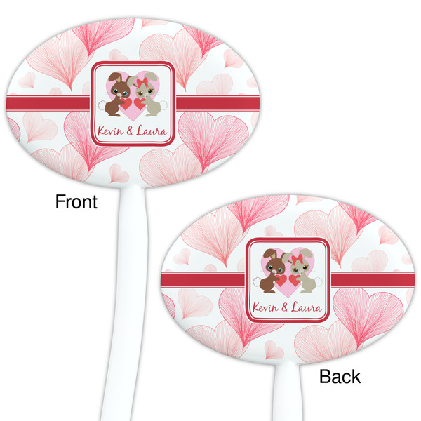 Hearts & Bunnies White Plastic 7" Stir Stick - Double Sided - Oval - Front & Back