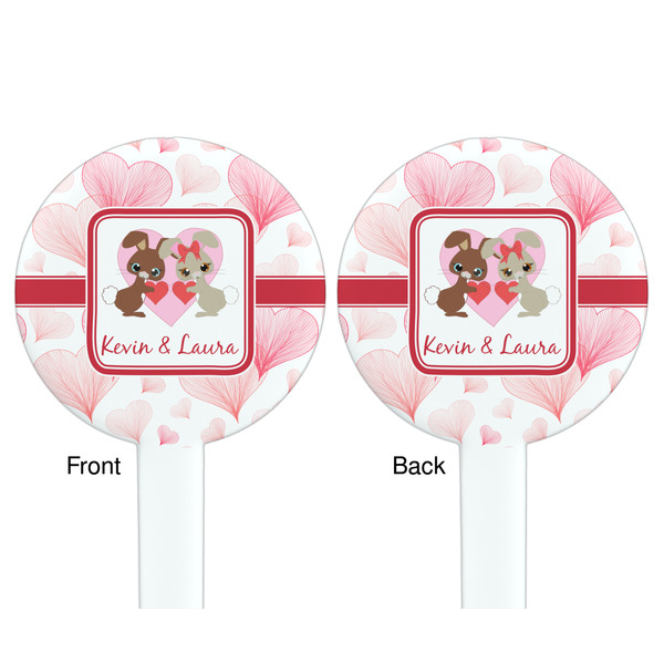 Hearts & Bunnies White Plastic 7" Stir Stick - Double Sided - Round - Front & Back