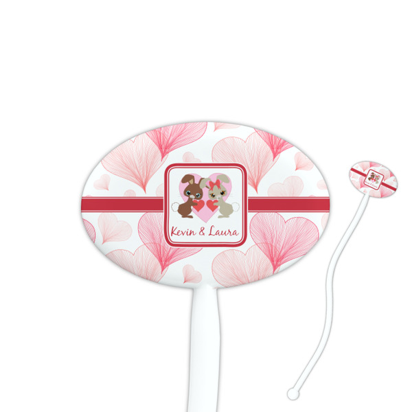 Custom Hearts & Bunnies Oval Plastic Stir Sticks (Personalized)