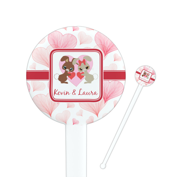 Custom Hearts & Bunnies 7" Round Plastic Stir Sticks - White - Double Sided (Personalized)