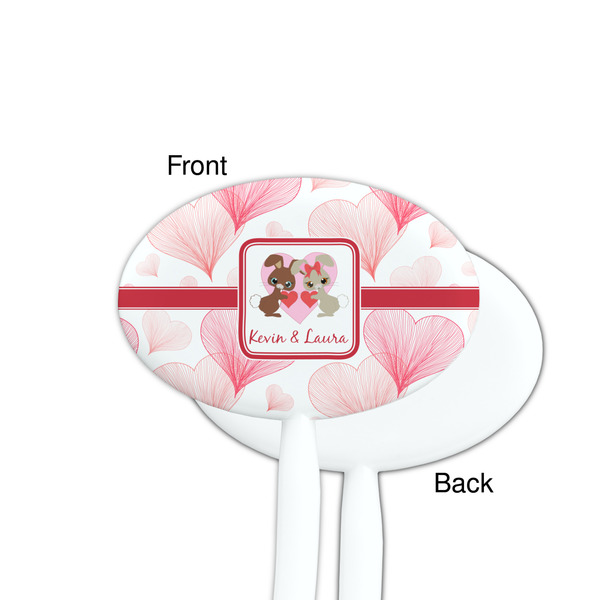 Hearts & Bunnies White Plastic 7" Stir Stick - Single Sided - Oval - Front & Back