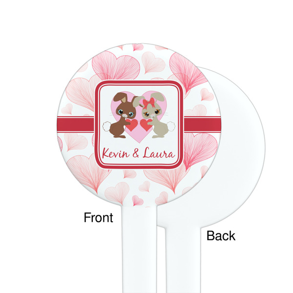 Hearts & Bunnies White Plastic 7" Stir Stick - Single Sided - Round - Front & Back