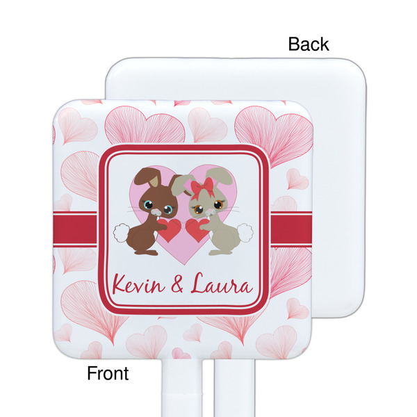 Hearts & Bunnies White Plastic Stir Stick - Single Sided - Square - Approval