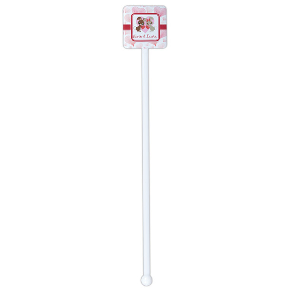 Hearts & Bunnies White Plastic Stir Stick - Single Sided - Square - Single Stick