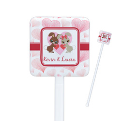 Hearts & Bunnies Square Plastic Stir Sticks - Single Sided (Personalized)