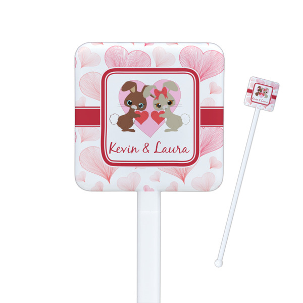 Custom Hearts & Bunnies Square Plastic Stir Sticks (Personalized)