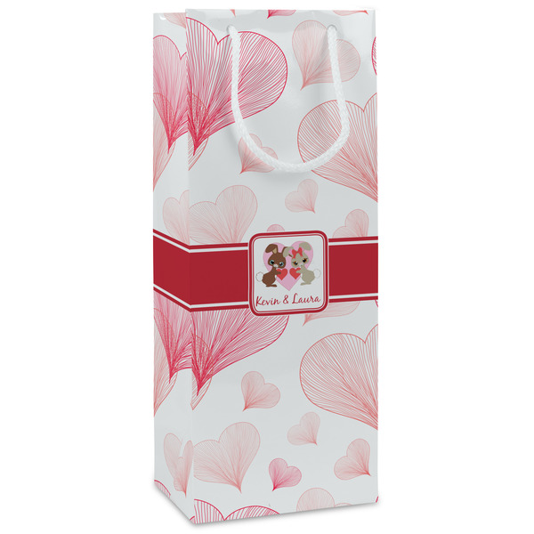 Custom Hearts & Bunnies Wine Gift Bags - Gloss (Personalized)