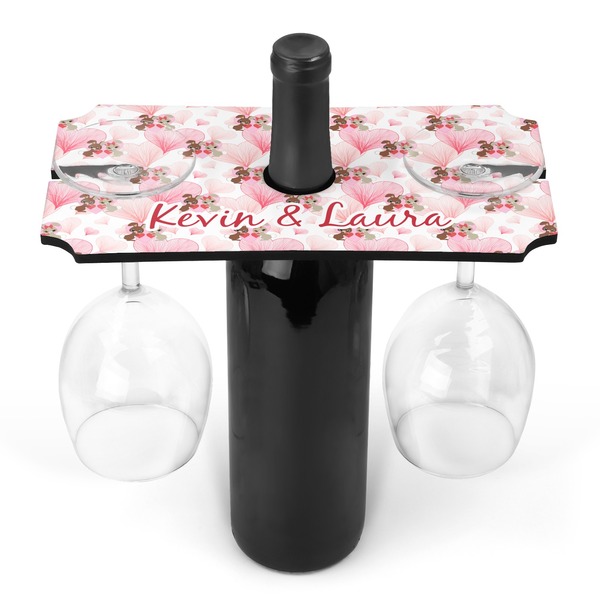 Custom Hearts & Bunnies Wine Bottle & Glass Holder (Personalized)