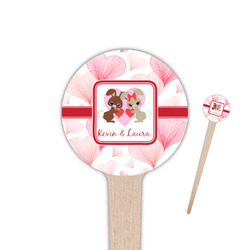 Hearts & Bunnies 4" Round Wooden Food Picks - Single Sided (Personalized)