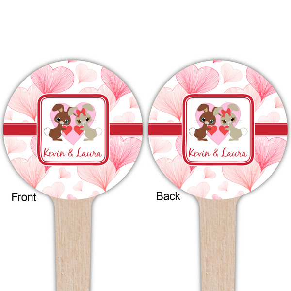 Hearts & Bunnies Wooden 4" Food Pick - Round - Double Sided - Front & Back