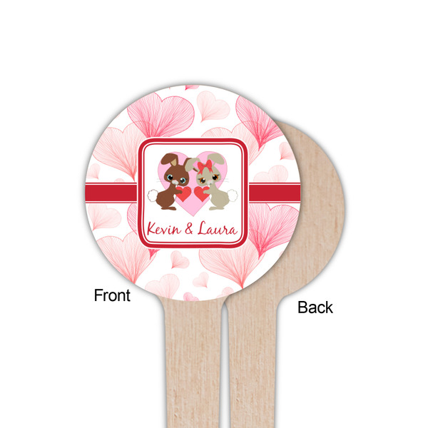 Hearts & Bunnies Wooden 4" Food Pick - Round - Single Sided - Front & Back