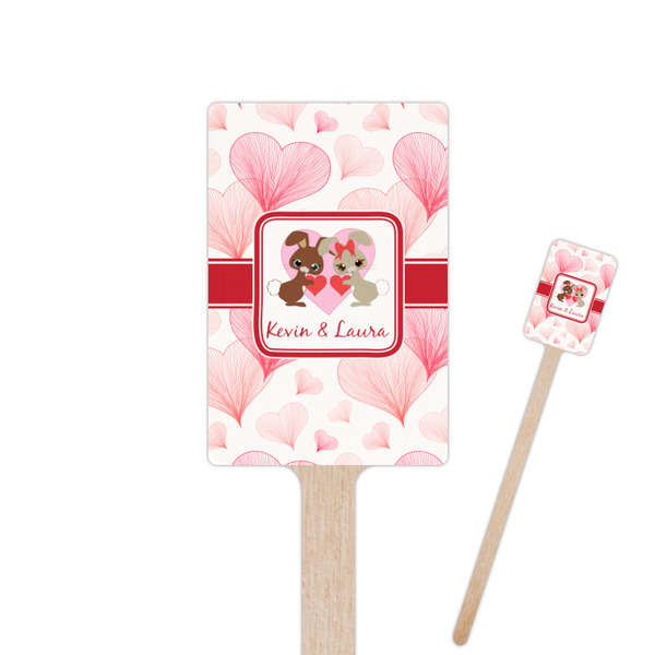 Custom Hearts & Bunnies 6.25" Rectangle Wooden Stir Sticks - Single Sided (Personalized)