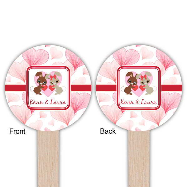 Hearts & Bunnies Wooden 6" Food Pick - Round - Double Sided - Front & Back