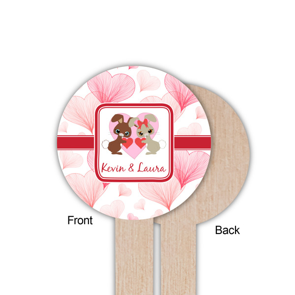 Hearts & Bunnies Wooden 6" Food Pick - Round - Single Sided - Front & Back