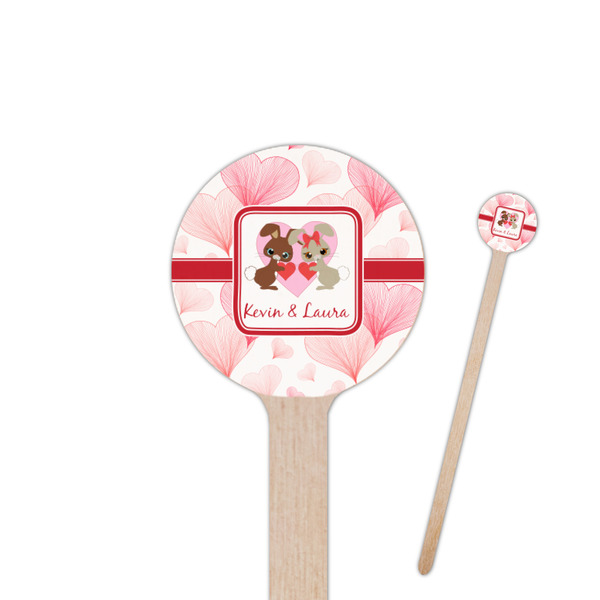 Custom Hearts & Bunnies 6" Round Wooden Stir Sticks - Double Sided (Personalized)