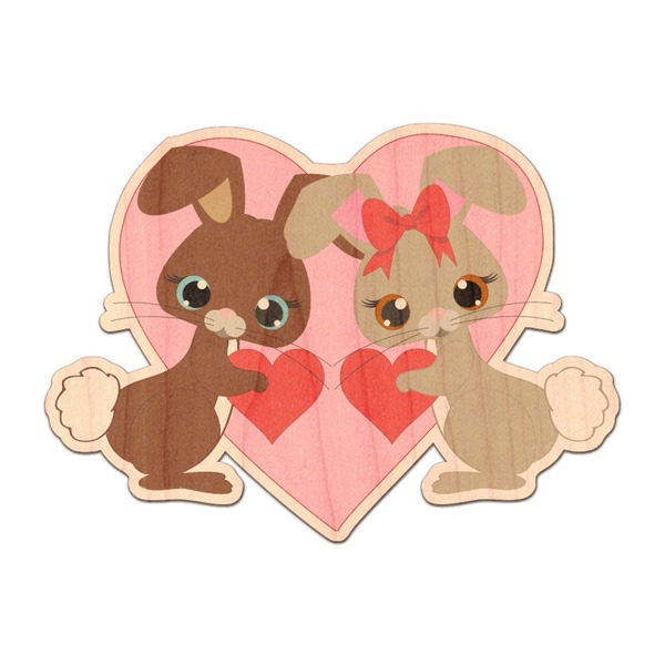 Custom Hearts & Bunnies Genuine Maple or Cherry Wood Sticker