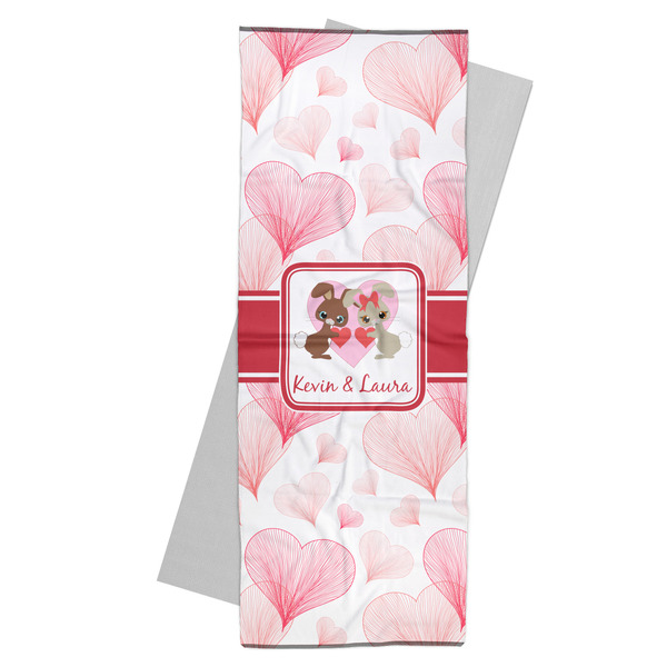 Custom Hearts & Bunnies Yoga Mat Towel (Personalized)