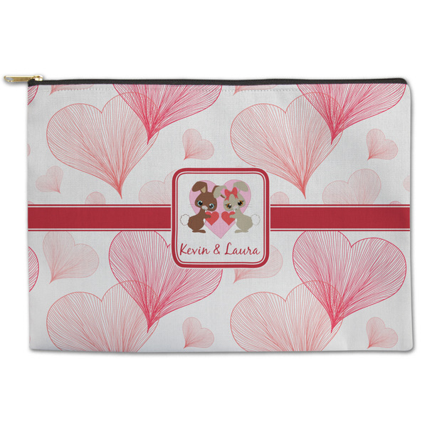 Custom Hearts & Bunnies Zipper Pouch - Large - 12.5"x8.5" (Personalized)