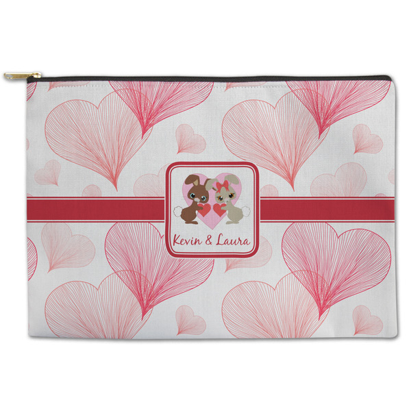 Custom Hearts & Bunnies Zipper Pouch - Large - 12.5"x8.5" (Personalized)