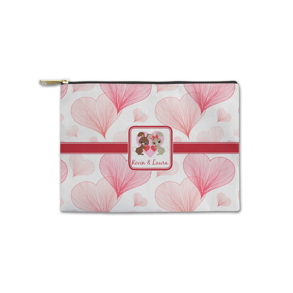 Custom Hearts & Bunnies Zipper Pouch - Small - 8.5"x6" (Personalized)