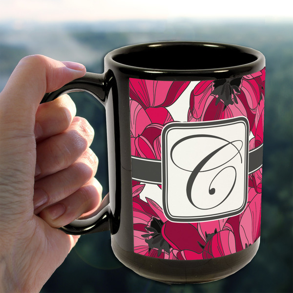 Tulips 15oz. Black Mug - LIFESTYLE