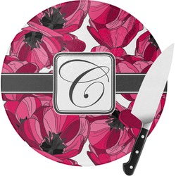 Tulips Round Glass Cutting Board - Small (Personalized)