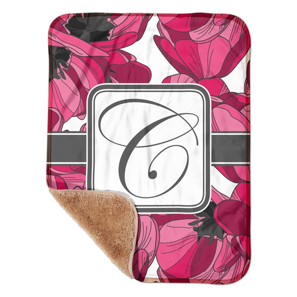 Custom Tulips Sherpa Baby Blanket - 30" x 40" w/ Initial