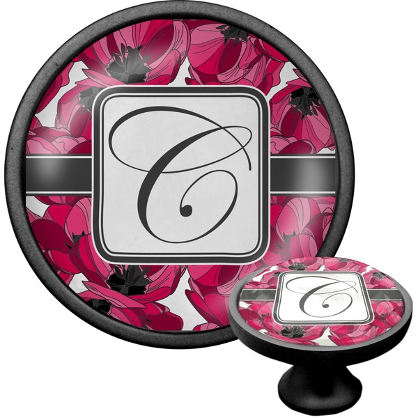 Custom Tulips Cabinet Knob (Black) (Personalized)