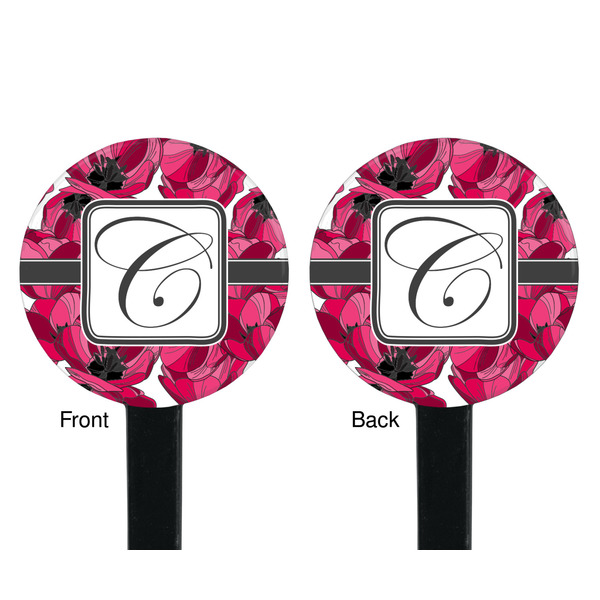 Tulips Black Plastic 7" Stir Stick - Double Sided - Round - Front & Back