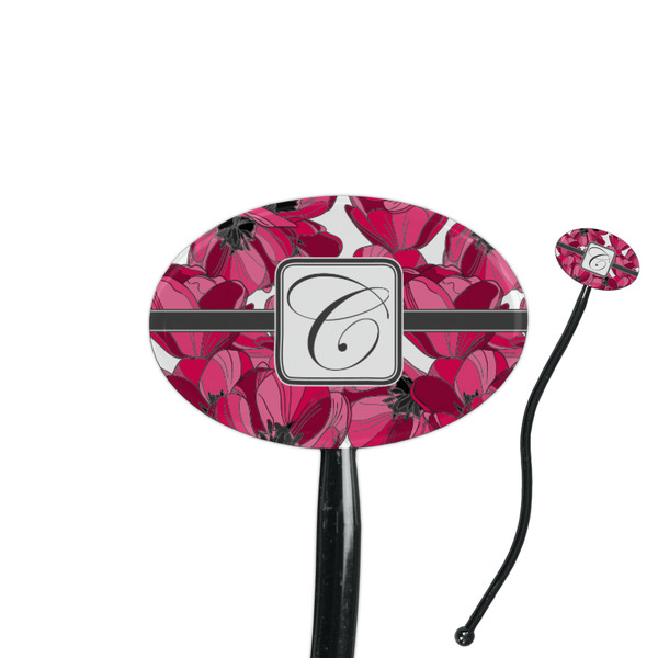 Custom Tulips 7" Oval Plastic Stir Sticks - Black - Single Sided (Personalized)