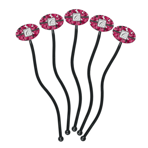 Tulips Black Plastic 7" Stir Stick - Oval - Fan