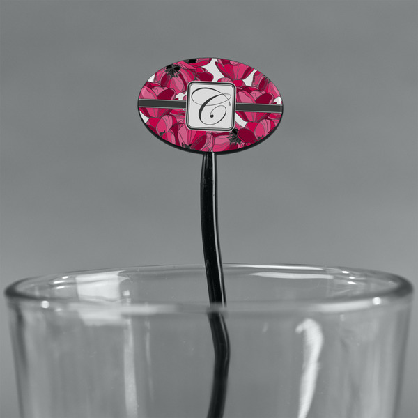 Tulips Black Plastic 7" Stir Stick - Oval - Main