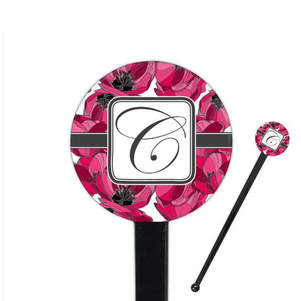 Custom Tulips 7" Round Plastic Stir Sticks - Black - Single Sided (Personalized)