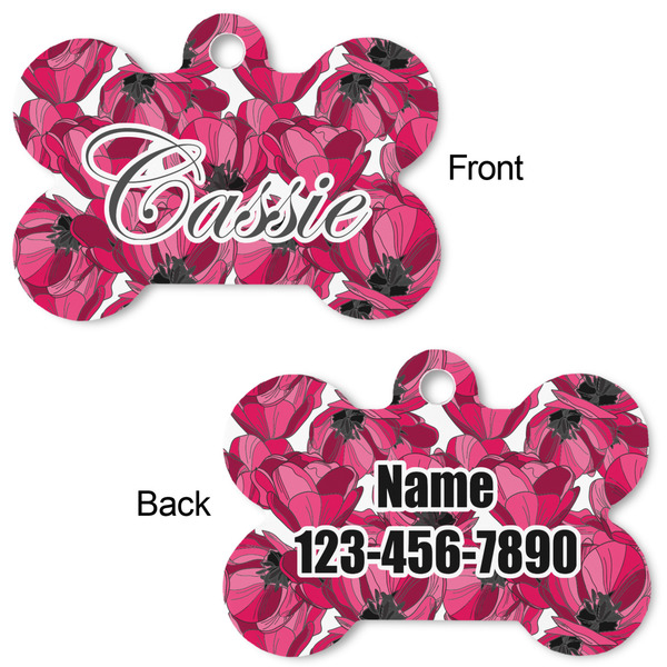 Tulips Bone Shaped Dog ID Tag - Large - Approval
