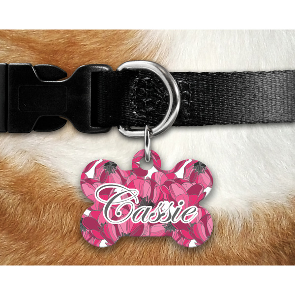 Tulips Bone Shaped Dog Tag on Collar & Dog