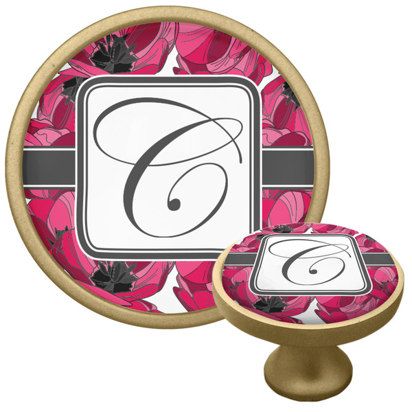 Custom Tulips Cabinet Knob - Gold (Personalized)