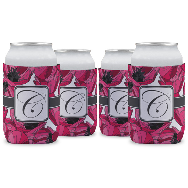 Custom Tulips Can Cooler (12 oz) - Set of 4 w/ Initial