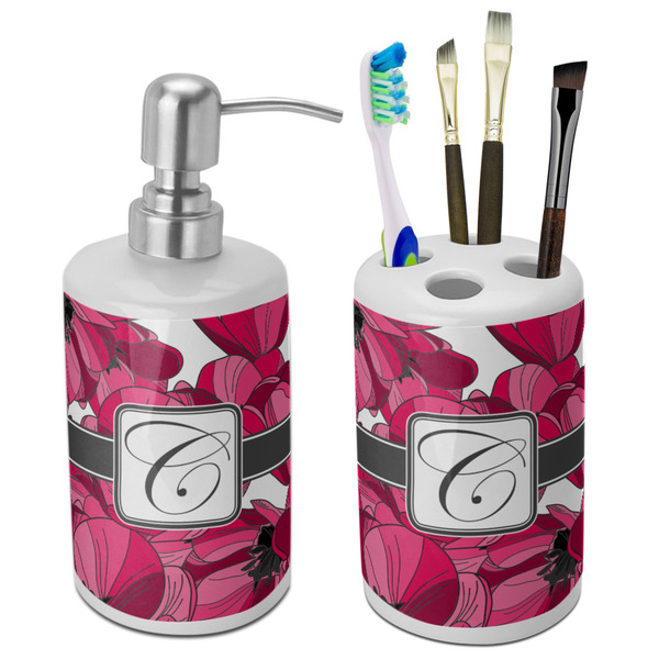 Custom Tulips Ceramic Bathroom Accessories Set (Personalized)