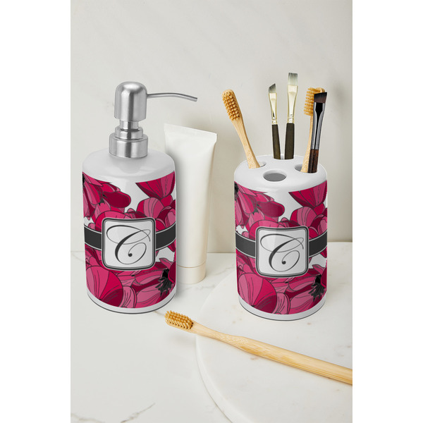 Tulips Ceramic Bathroom Accessories - LIFESTYLE (toothbrush holder & soap dispenser)