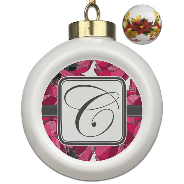 Custom Tulips Ceramic Ball Ornaments - Poinsettia Garland (Personalized)