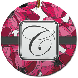 Tulips Round Ceramic Ornament w/ Initial
