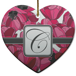 Tulips Heart Ceramic Ornament w/ Initial