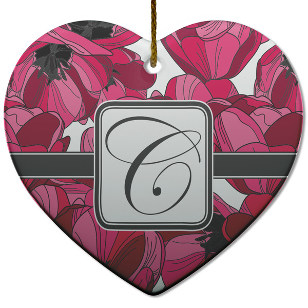 Custom Tulips Heart Ceramic Ornament w/ Initial