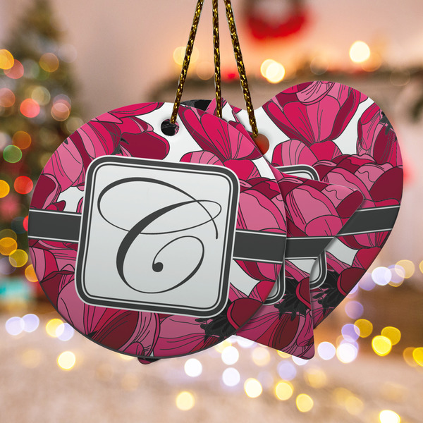 Custom Tulips Ceramic Ornament w/ Initial