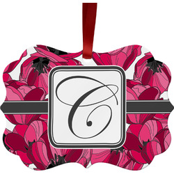Tulips Metal Frame Ornament - Double Sided w/ Initial