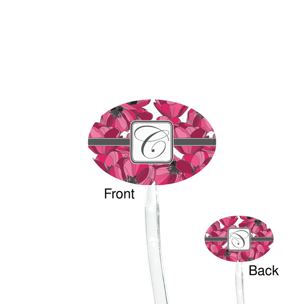 Tulips Clear Plastic 7" Stir Stick - Oval - Front & Back
